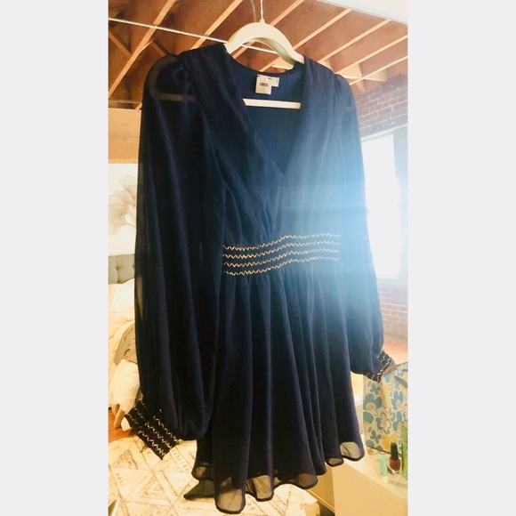 ASOS navy disco sheer sleeved dress - Picture 4 of 4